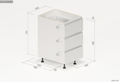 3 Drawer Kitchen Cabinet 450mm