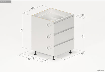 3 Drawer Kitchen Cabinet 600mm