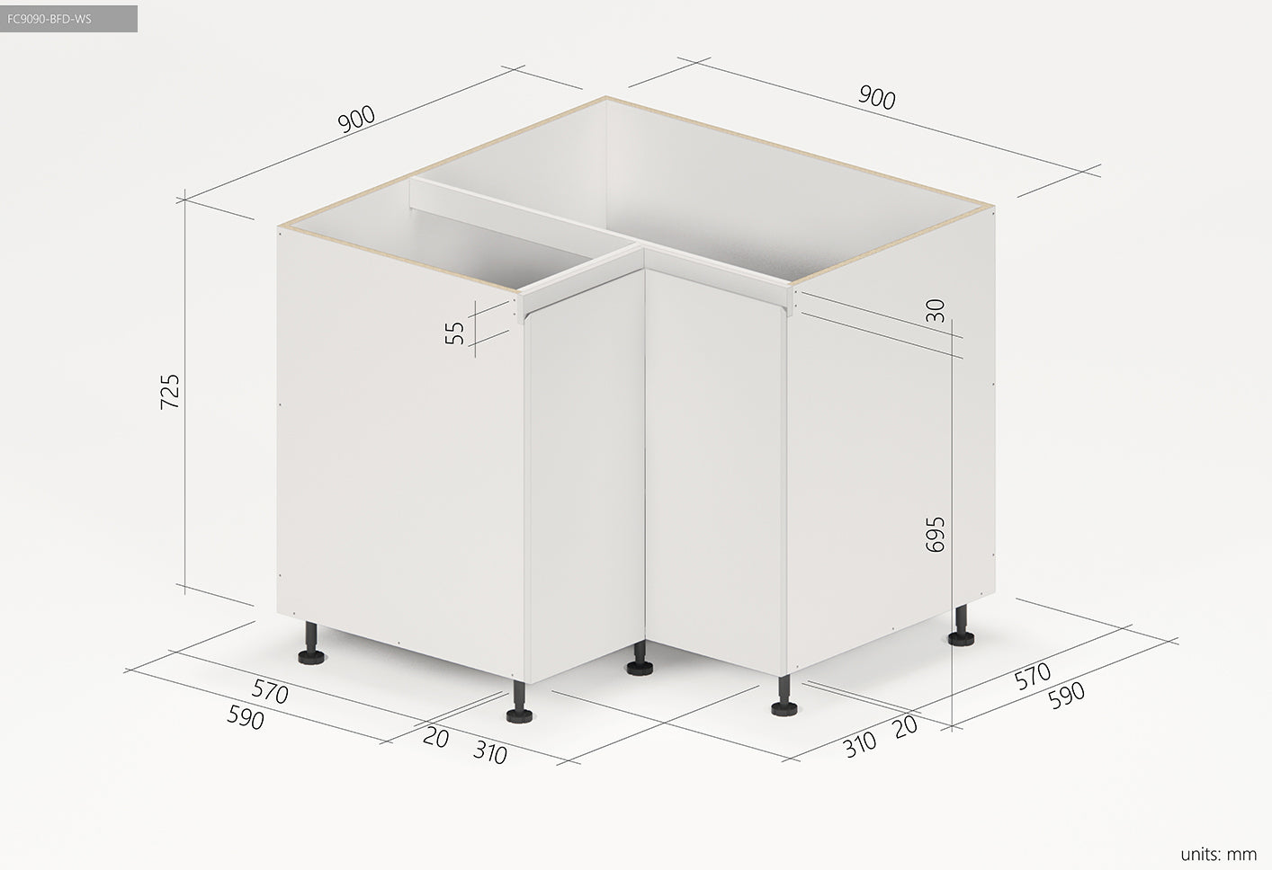 Floor  Corner Cabinet 900mm