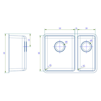 440*610*200mm Traditionell Stainless Steel Under/Overmount 1.5 Bowl Sink