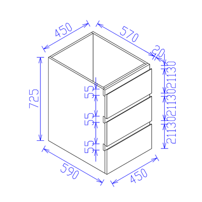 3 Drawer Kitchen Cabinet 450mm