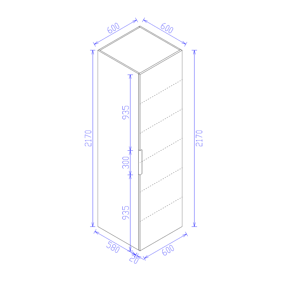 Finger Pull 1 door Pantry 600mm