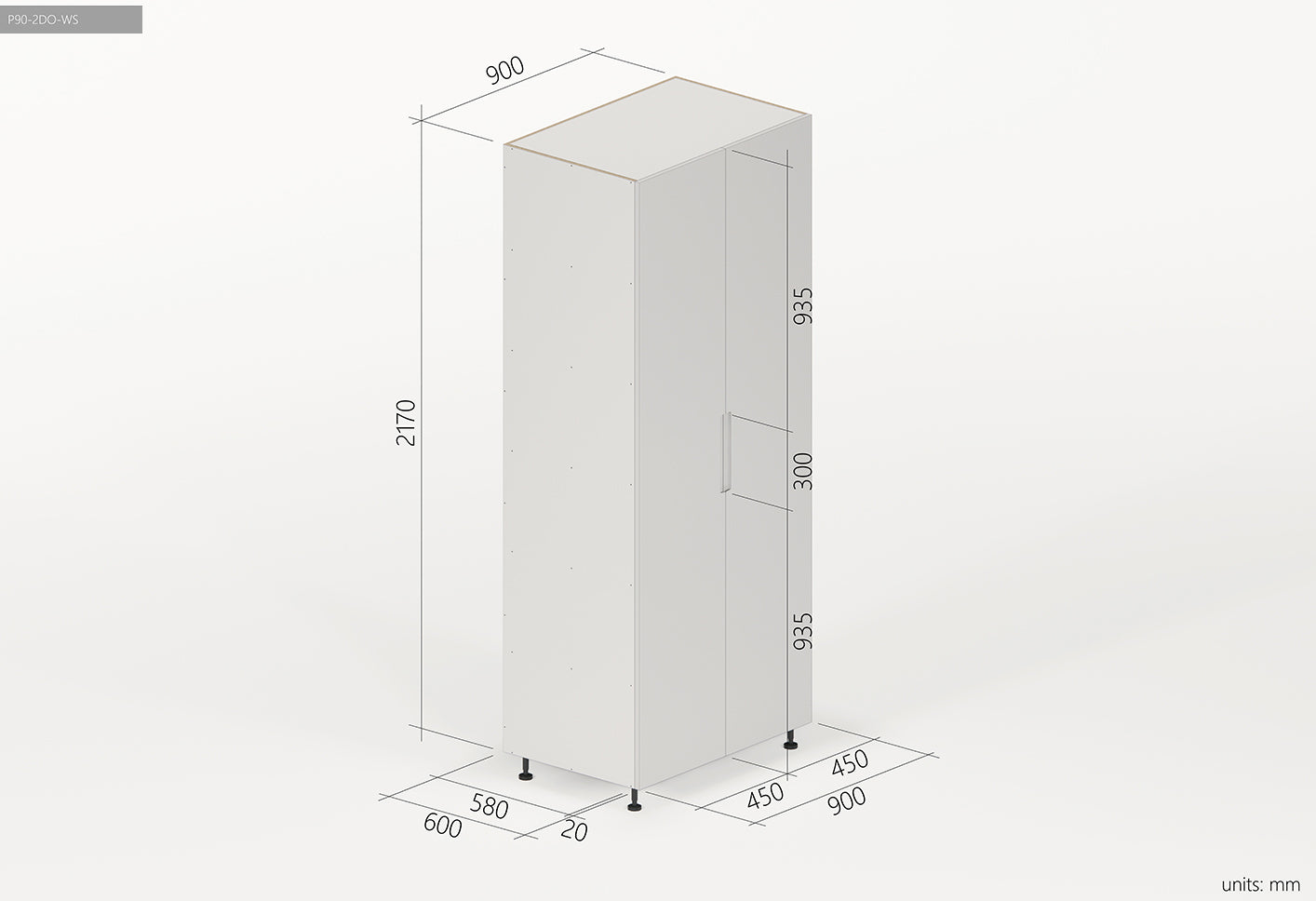 Finger Pull 2 door Pantry 900mm