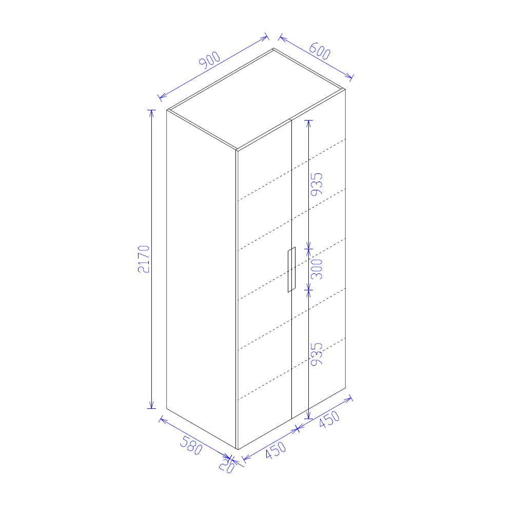 Finger Pull 2 door Pantry 900mm