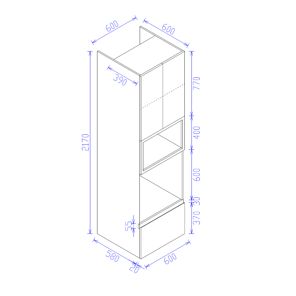 2 Door Microwave and Oven Pantry 600mm